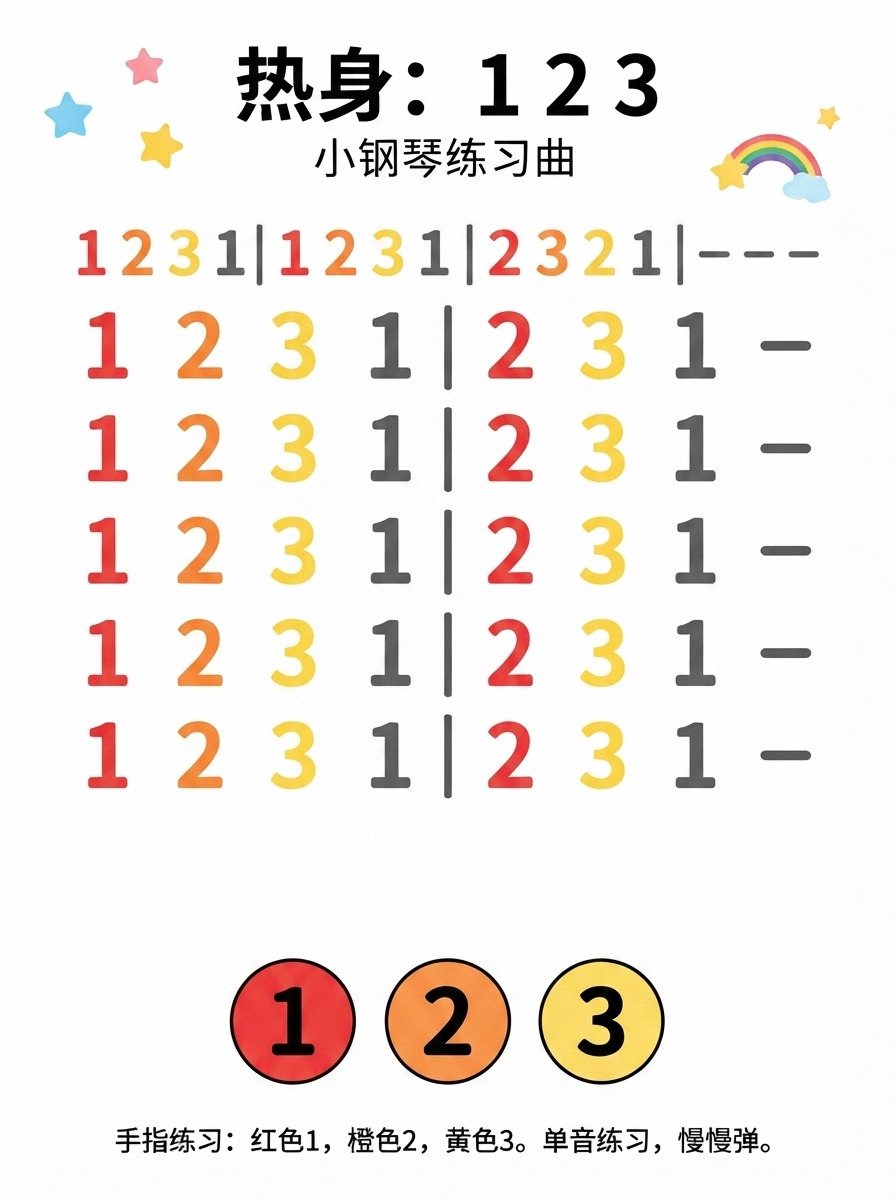 热身一二三彩色数字练习谱