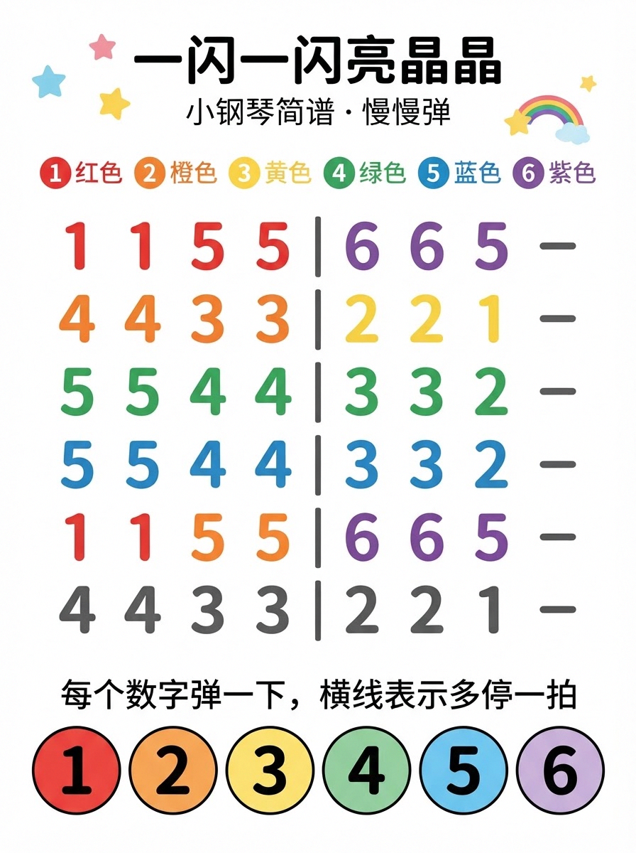 儿童钢琴启蒙彩色数字简谱示例