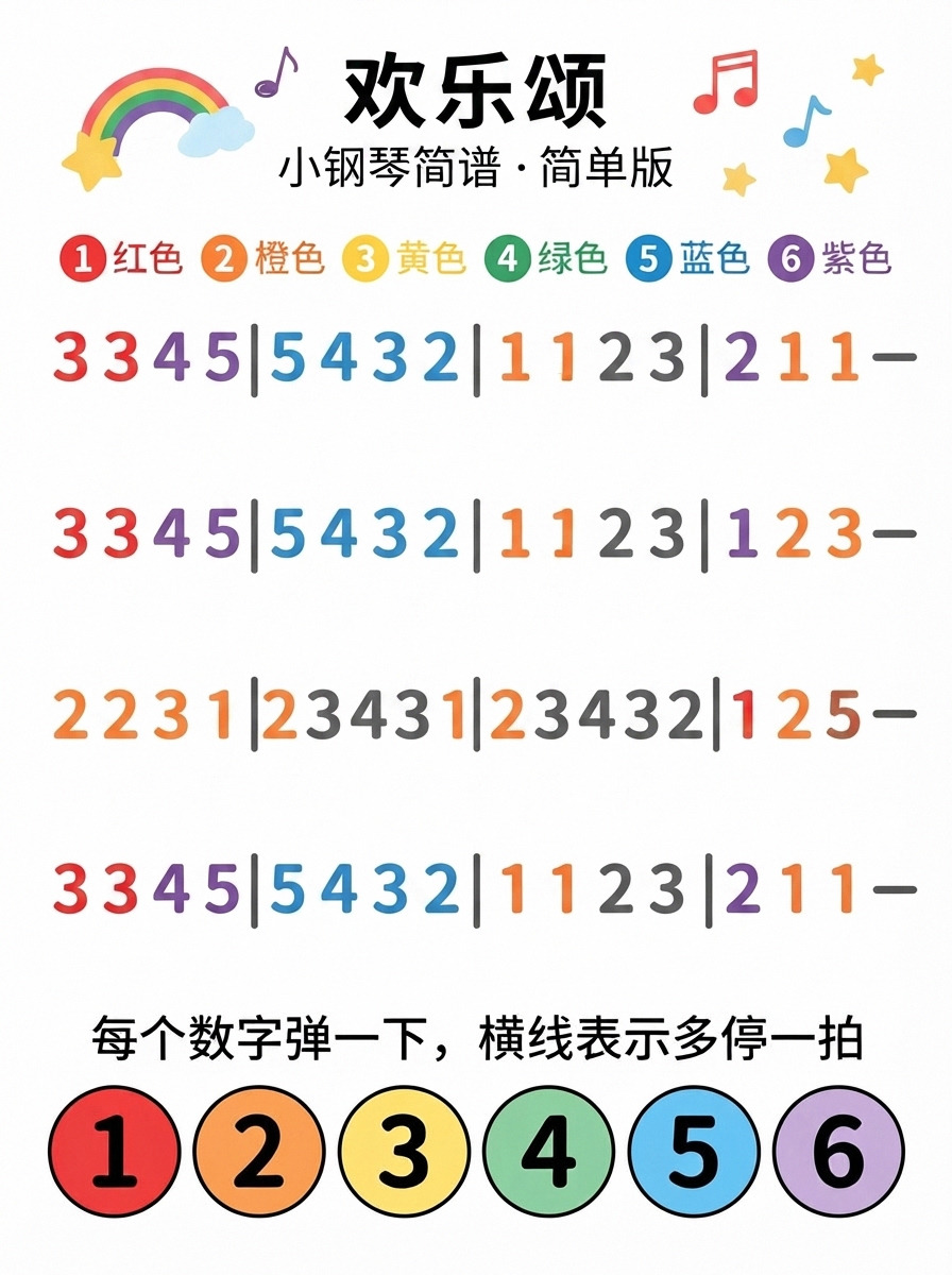 欢乐颂彩色数字简谱